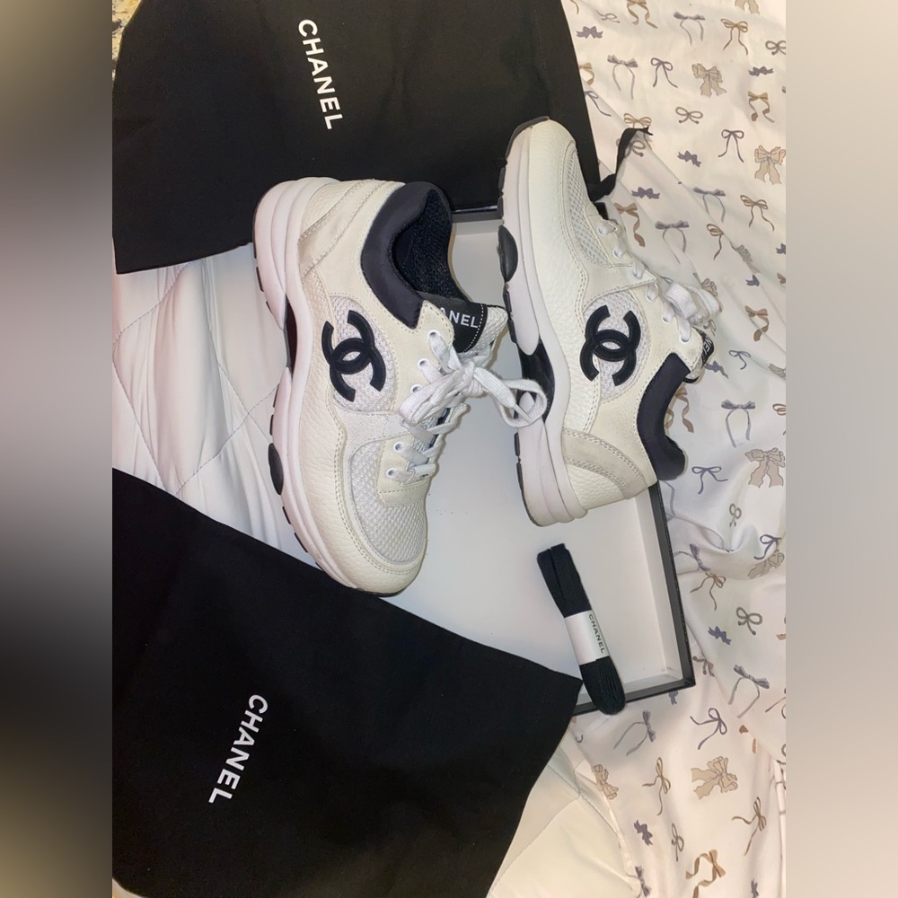 Chanel Classic White and Black Sneakers